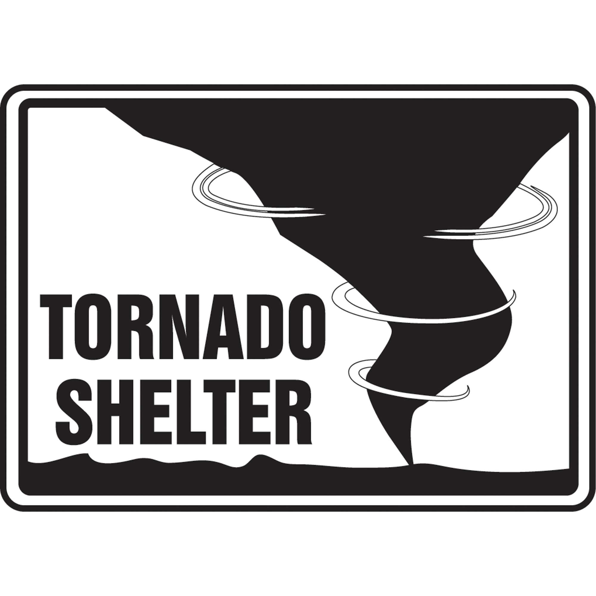 Enseigne « Tornado Shelter », 10" x 14", Aluminium, Anglais avec pictogramme