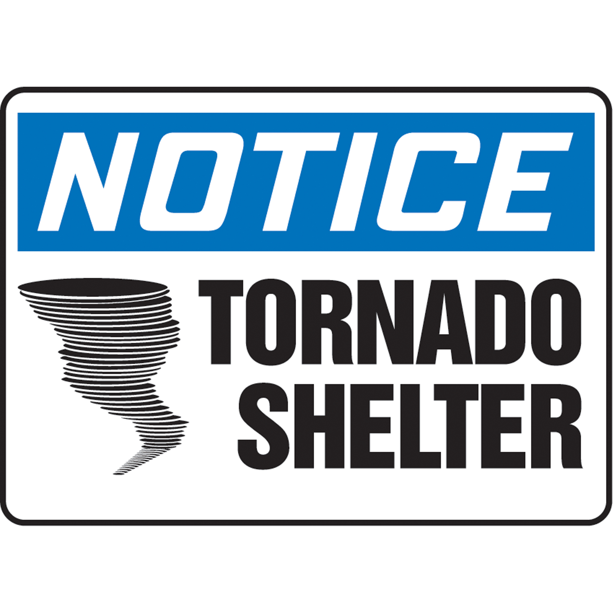 Enseigne « Tornado Shelter », 10" x 14", Plastique, Anglais avec pictogramme