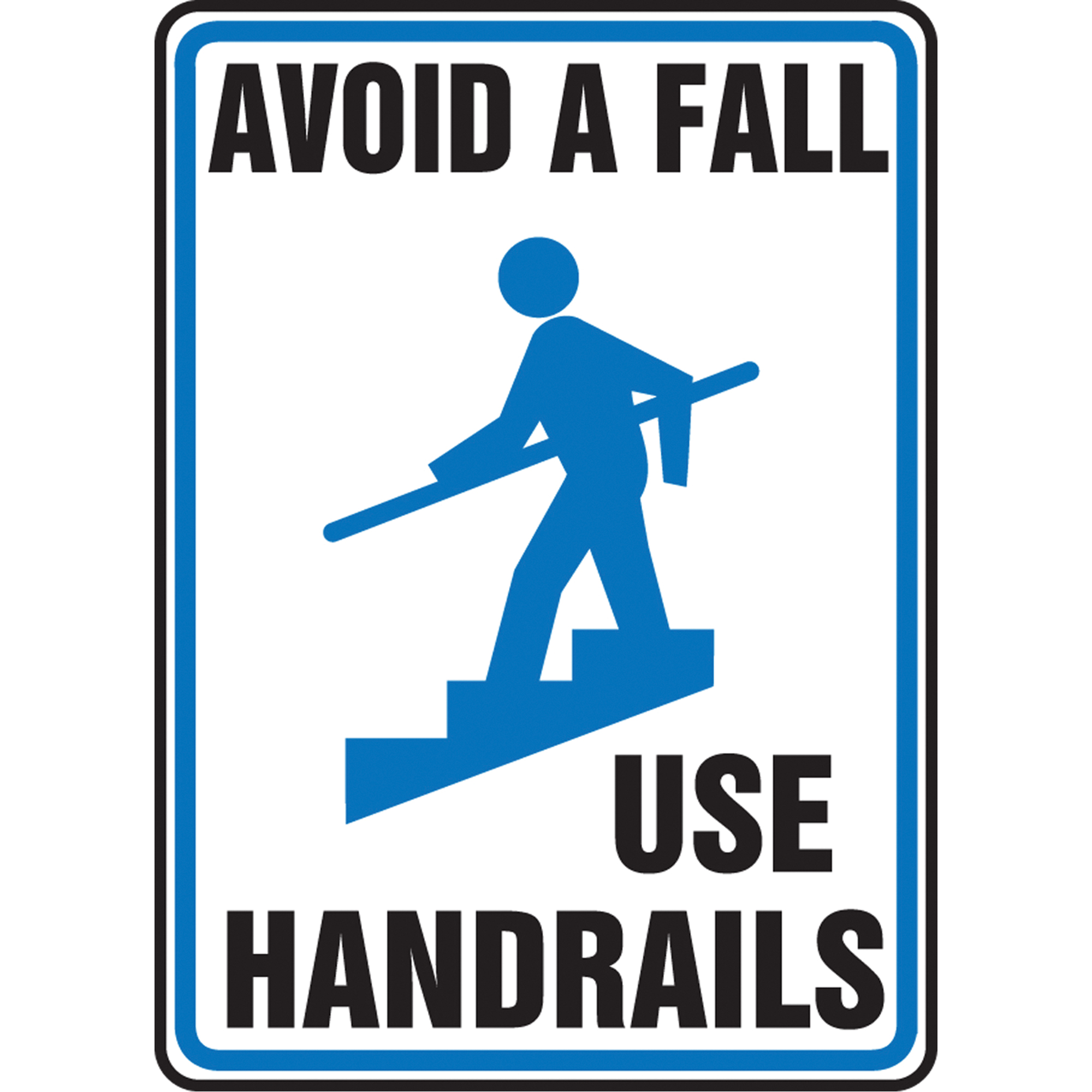 Enseigne « Use Handrails », 10" x 14", Aluminium, Anglais avec pictogramme