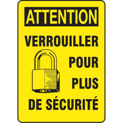 Enseigne « Verrouiller », 10" x 7", Aluminium, Français avec pictogramme