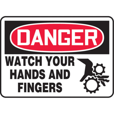 Enseigne « Watch Your Hands », 10" x 14", Aluminium, Anglais avec pictogramme