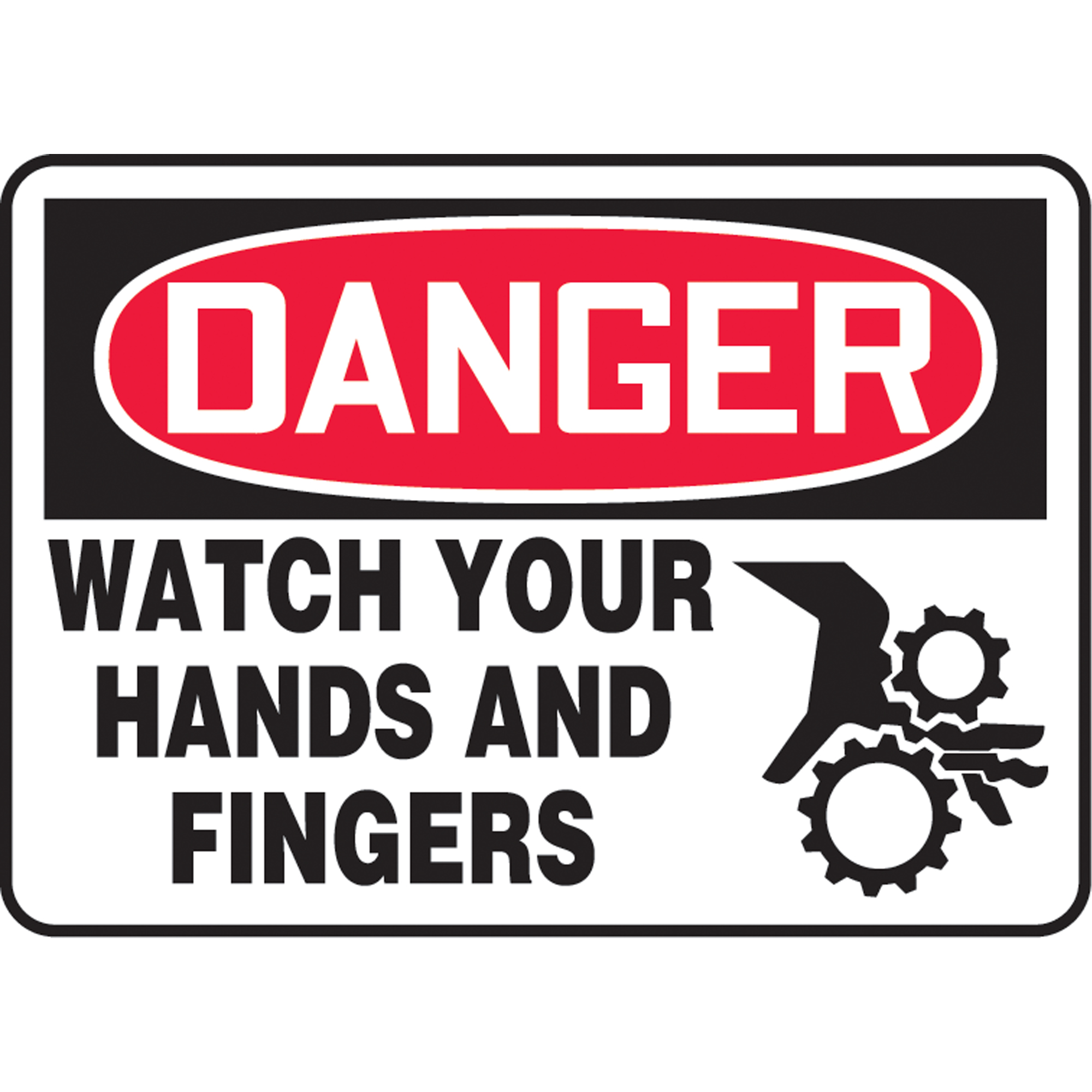 Enseigne « Watch Your Hands », 10" x 14", Aluminium, Anglais avec pictogramme
