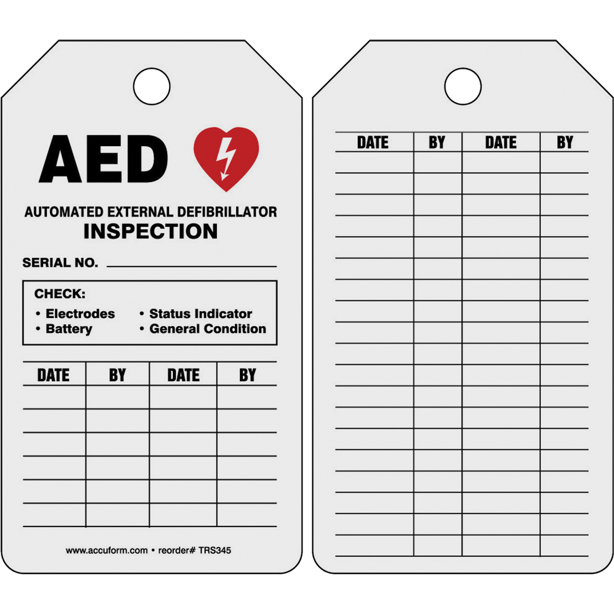 Étiquette de sécurité d’état d’inspection de défibrillateur automatique externe, 5-3/4" x 3-1/4", Papier, Anglais