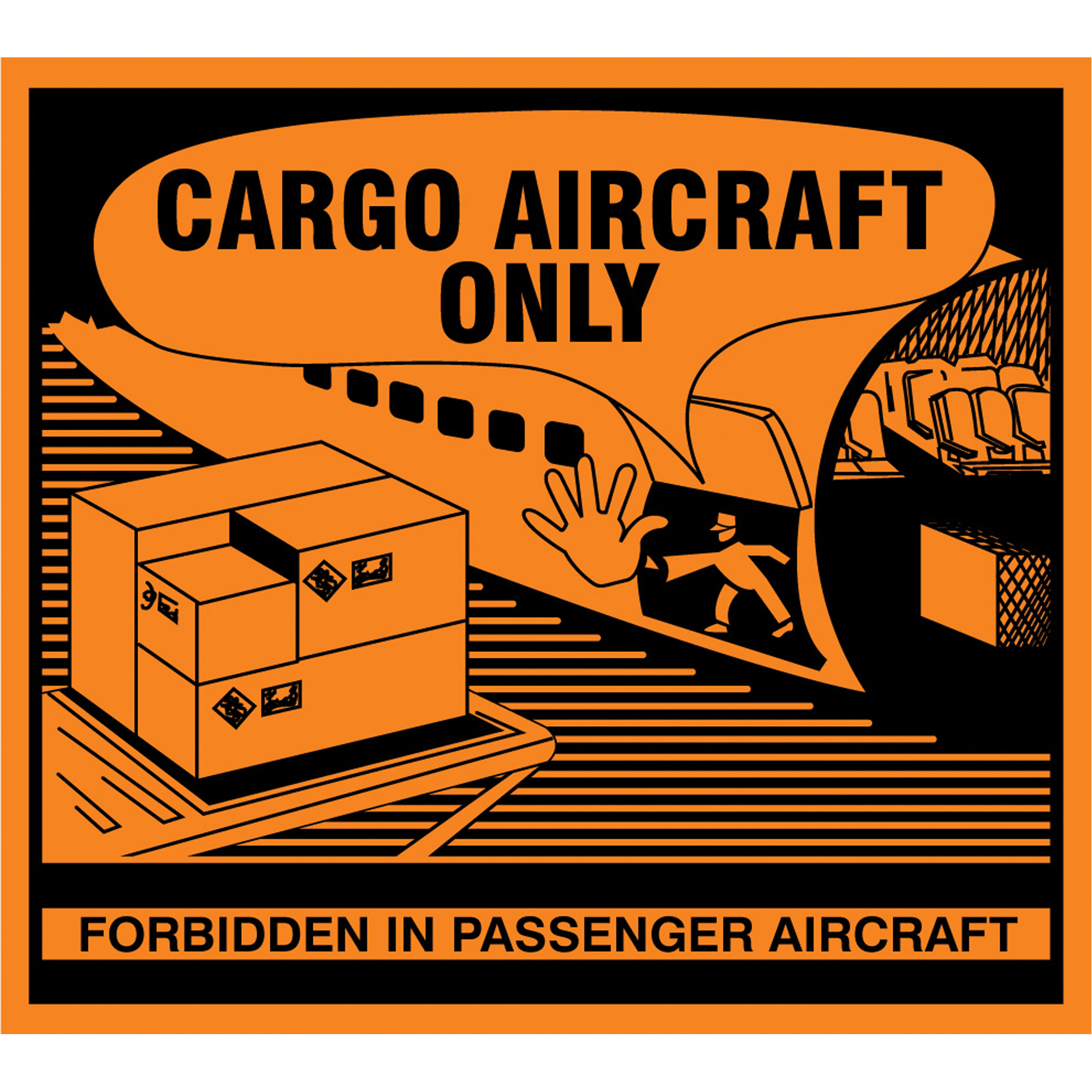 Étiquettes de manutention «Cargo Aircraft Only», 4-3/4" lo x 4-1/4" la, Orange