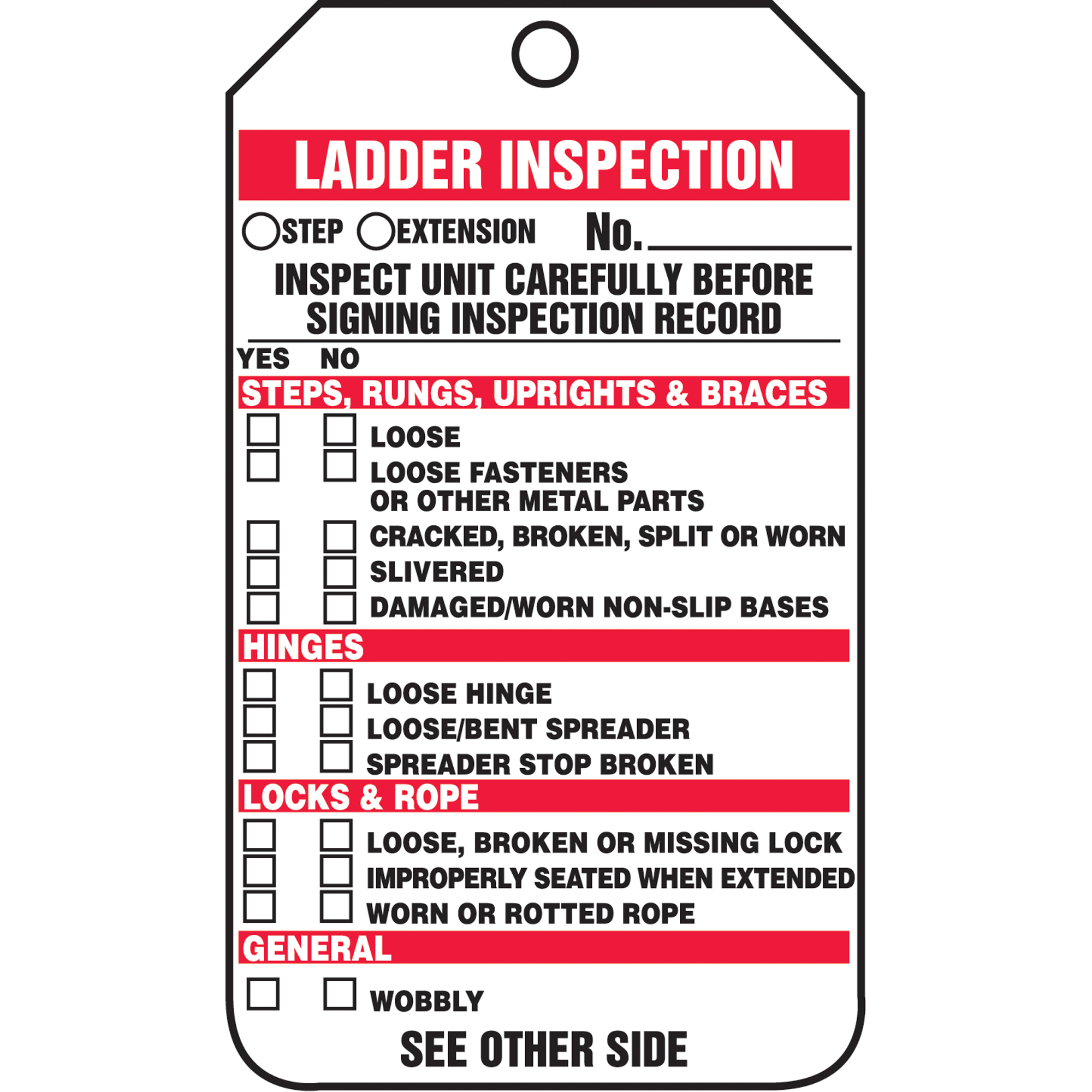 Étiquettes de sécurité d'inspection et de contrôle de l'état de l'équipement, Plastique, 3-3/8" la x 5-7/8" h, Anglais