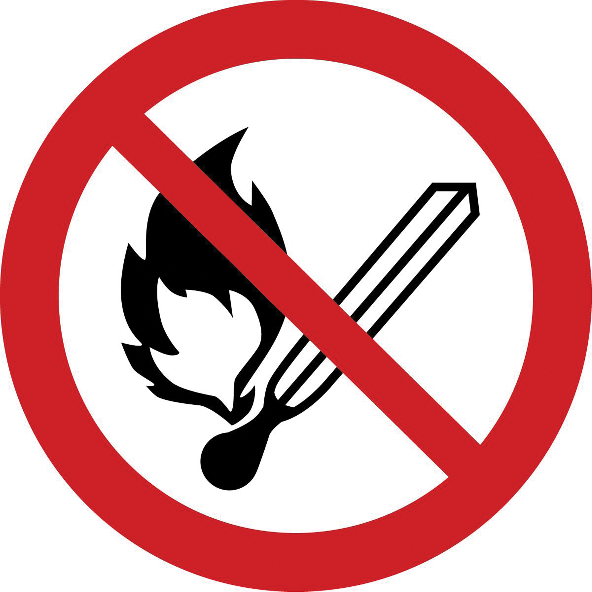 Étiquettes de sécurité ISO interdiction - aucune flamme nue, aucun feu, défense de fumer, 2" x 2", Vinyle, Pictogramme