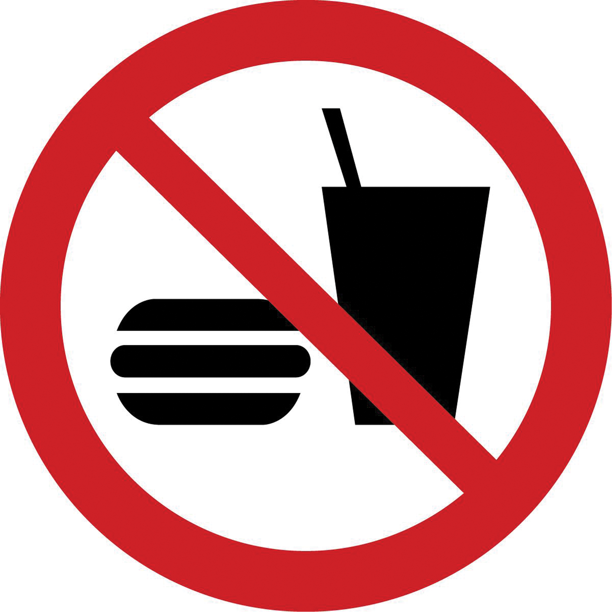 Étiquettes de sécurité ISO interdiction - défense de manger ou de boire, 2" x 2", Vinyle, Pictogramme