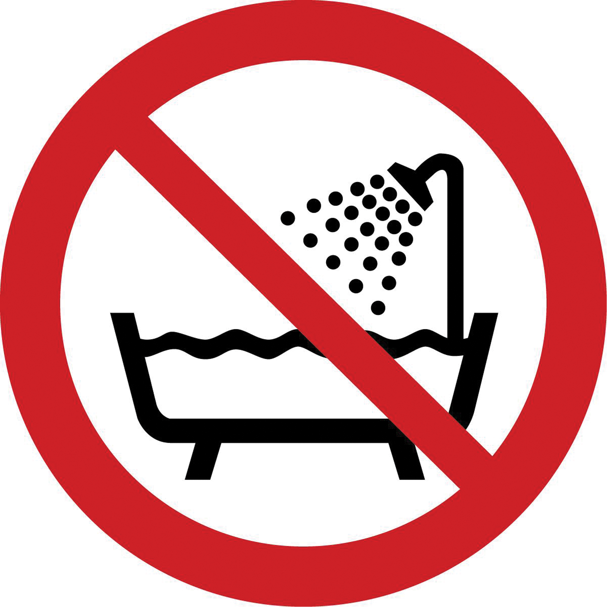 Étiquettes de sécurité ISO interdiction - ne pas utiliser sous la douche, 2" x 2", Vinyle, Pictogramme