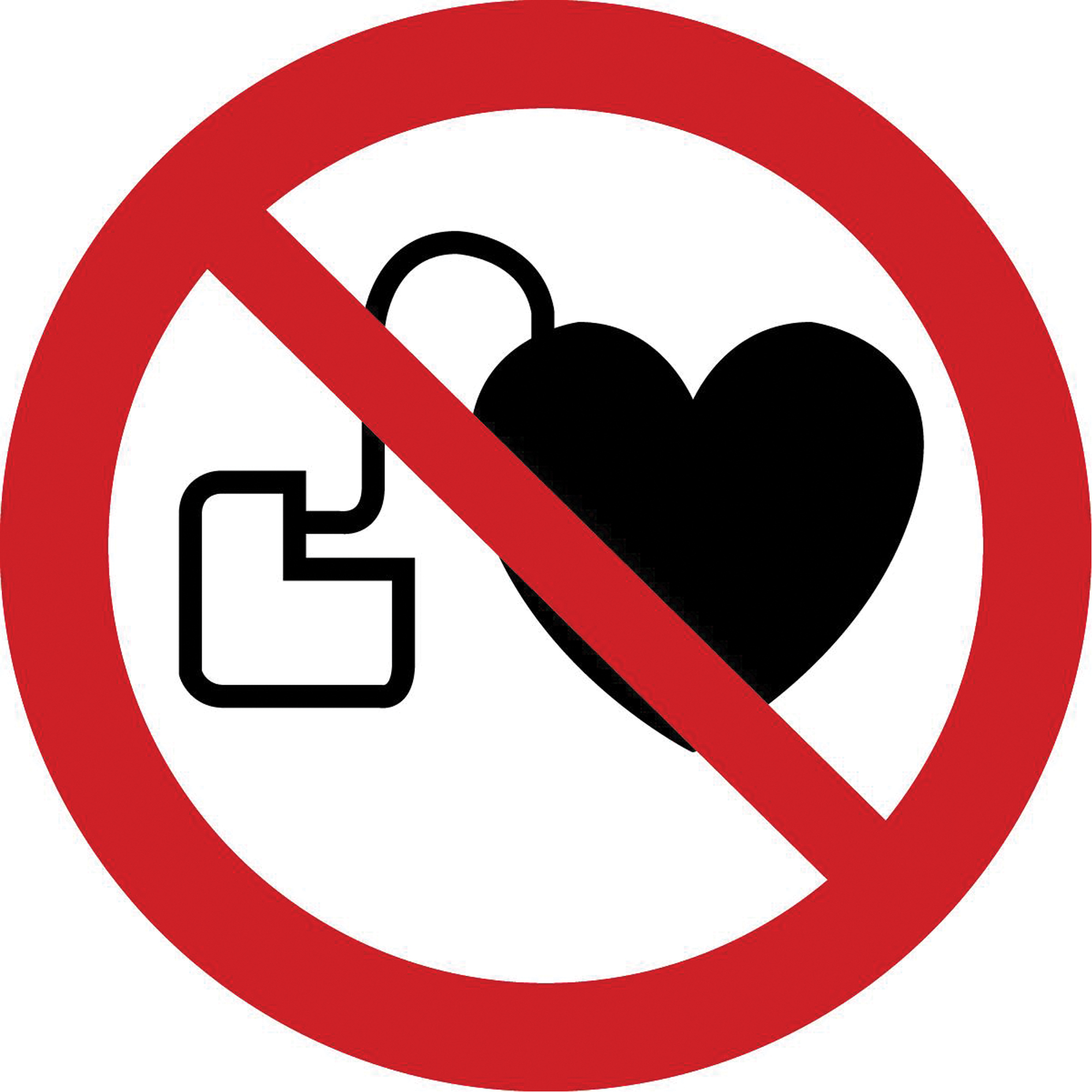 Étiquettes de sécurité ISO interdiction - non accessible aux implants cardiaques actifs, 2" x 2", Vinyle, Pictogramme
