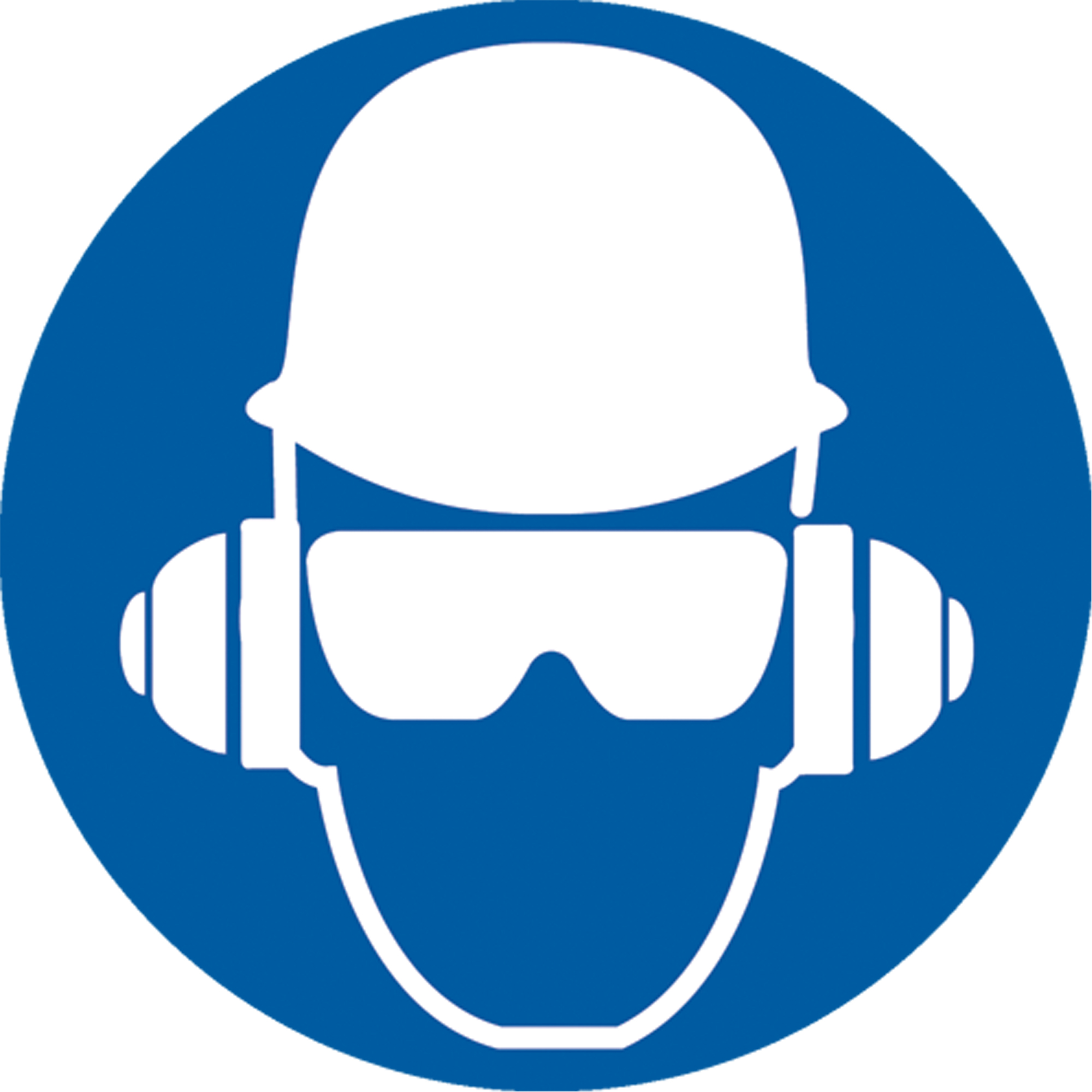 Étiquettes de sécurité ISO obligatoire - portez une protection de la tête, des yeux & auditive, 2" x 2", Vinyle, Pictogramme