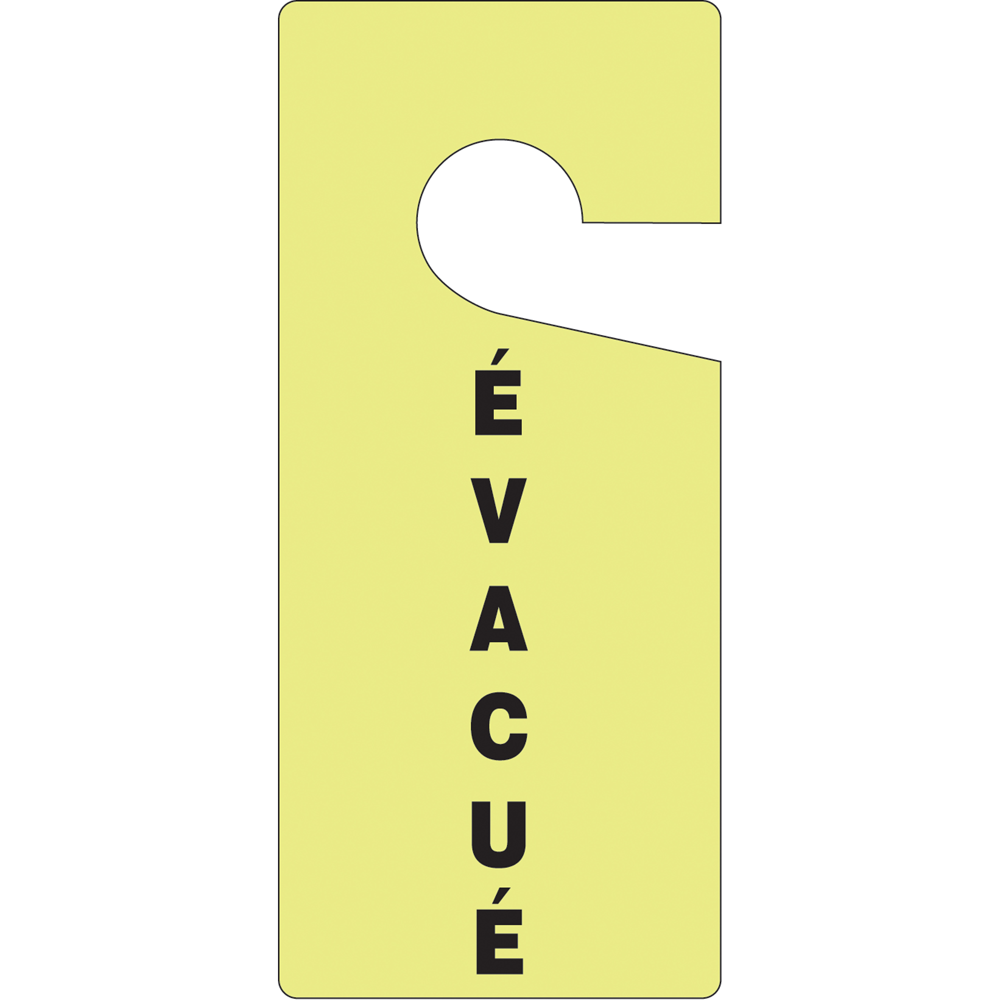 Étiquettes de sécurité pour poignée de porte « Évacué », 9" x 4", Plastique, Français
