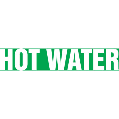 Marqueur de tuyau "Hot Water", Autocollant, 1-1/2" h x 8" la, Blanc/vert