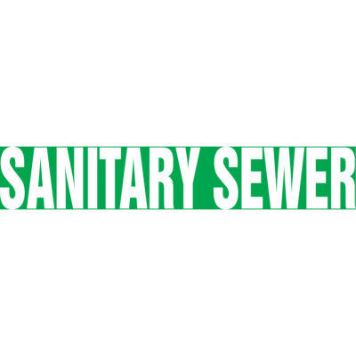 Marqueur de tuyau "Sanitary Sewer", Autocollant, 1-1/2" h x 8" la, Blanc/vert