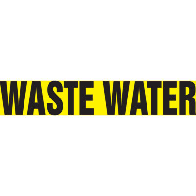 Marqueur de tuyau "Waste Water", Autocollant, 1" h x 8" la, Noir sur jaune