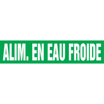 Marqueurs de tuyau "Alim. En Eau Froide", Autocollant, 2-1/2" h x 12" la, Blanc/vert