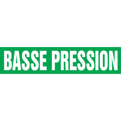 Marqueurs de tuyau "Basse Pression", Autocollant, 2-1/2" h x 12" la, Blanc/vert