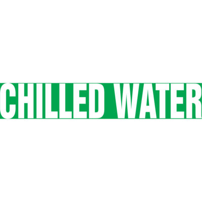 Marqueurs de tuyau "Chilled Water", Autocollant, 2-1/2" h x 12" la, Blanc/vert