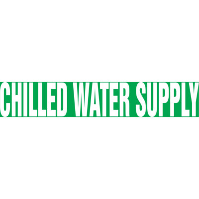 Marqueurs de tuyau "Chilled Water Supply", Autocollant, 2-1/2" h x 12" la, Blanc/vert