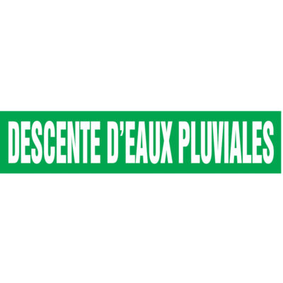 Marqueurs de tuyau "Descente d'Eaux Pluviales", Autocollant, 4" h x 24" la, Blanc/vert