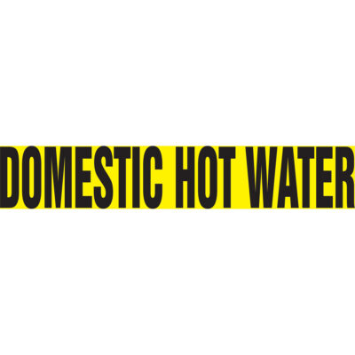 Marqueurs de tuyau "Domestic Hot Water", Autocollant, 2-1/2" h x 12" la, Noir sur jaune