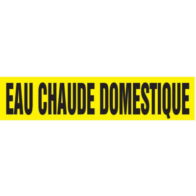Marqueurs de tuyau "Eau Chaude Domestique", Autocollant, 2-1/2" h x 12" la, Noir sur jaune