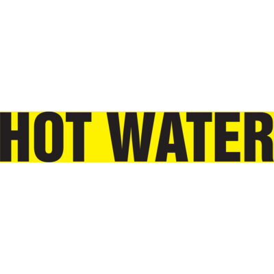 Marqueurs de tuyau "Hot Water", Autocollant, 2-1/2" h x 12" la, Noir sur jaune