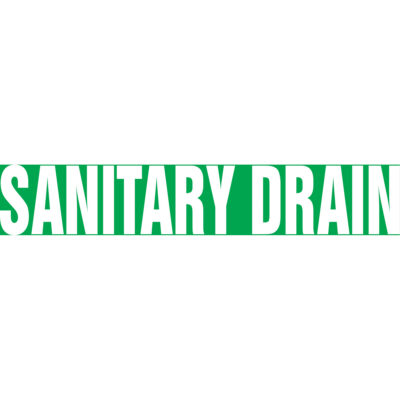 Marqueur de tuyau "Sanitary Drain", Autocollant, 1-1/2" h x 8" la, Blanc/vert