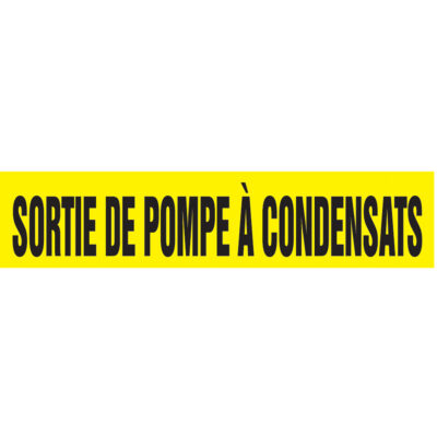 Marqueur de tuyau "Sortie de Pompe À Condensats" Snap TiteMC, À pression, 14" h x 12" la, Noir sur jaune