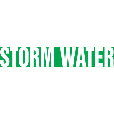Marqueur de tuyau "Storm Water", Autocollant, 1-1/2" h x 8" la, Blanc/vert