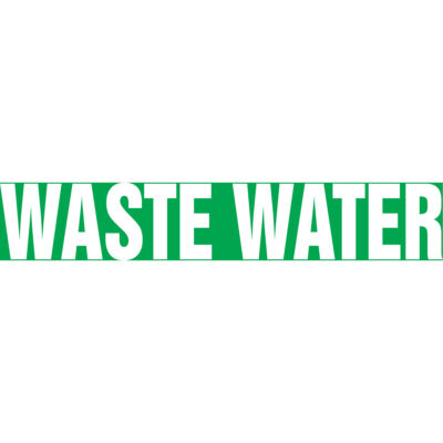 Marqueur de tuyau "Waste Water", Autocollant, 1" h x 8" la, Blanc/vert