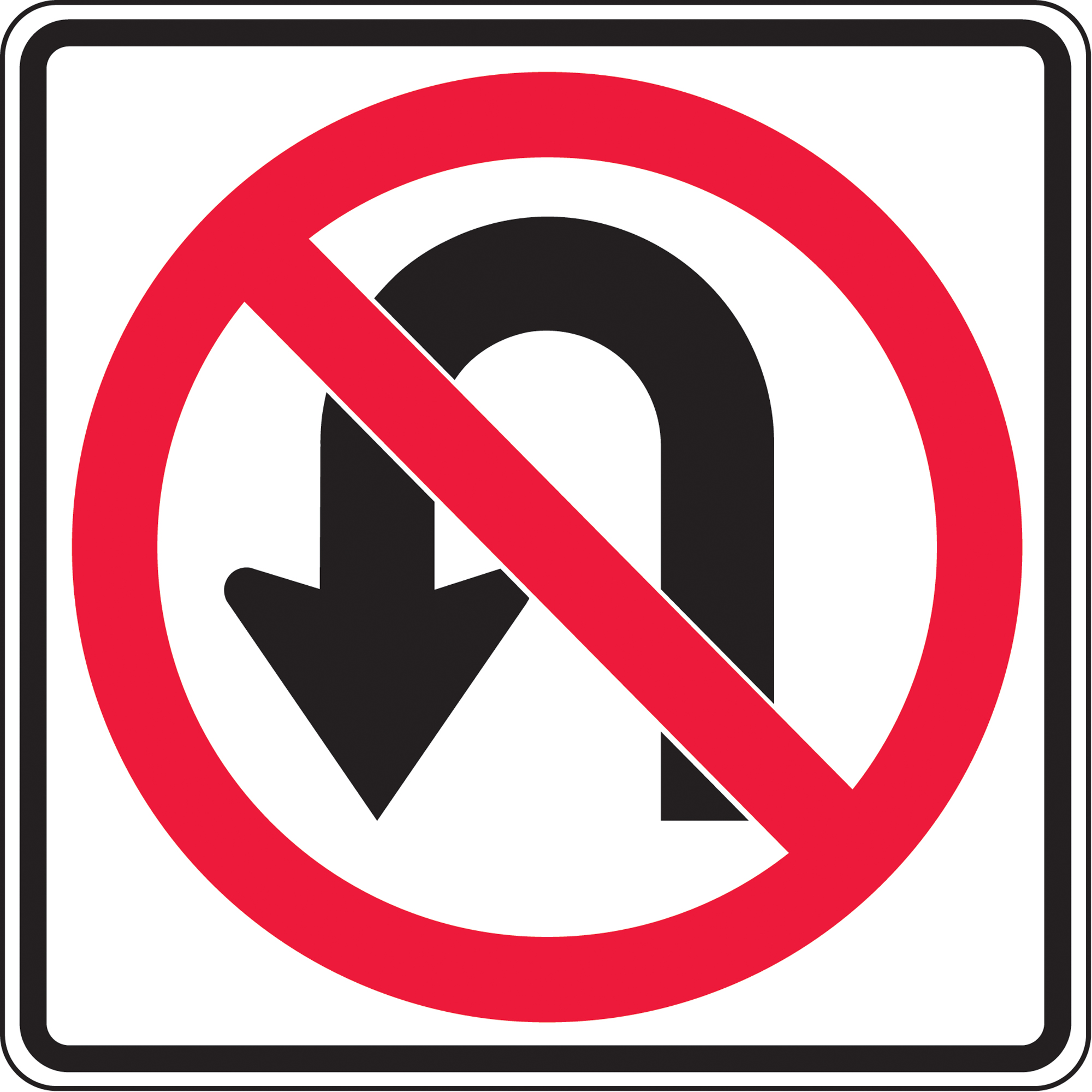 Panneau de circulation aucun virage en U, 24" x 24", Aluminium, Pictogramme