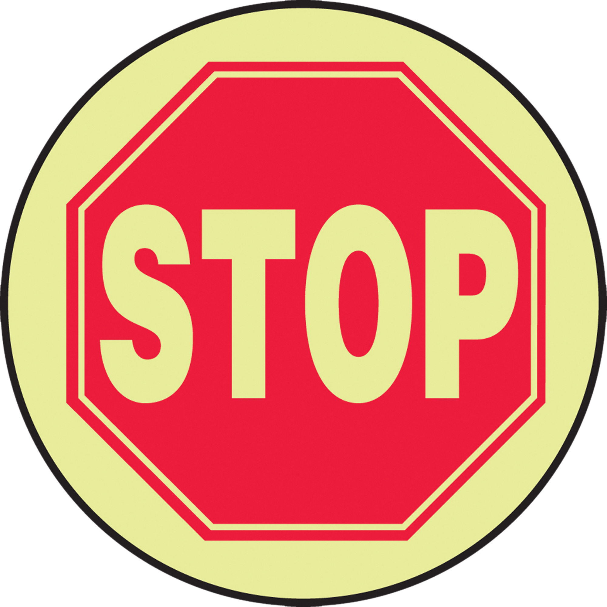 Panneau de plancher « Stop » Lumi-GlowMC, Adhésif, Anglais avec pictogramme