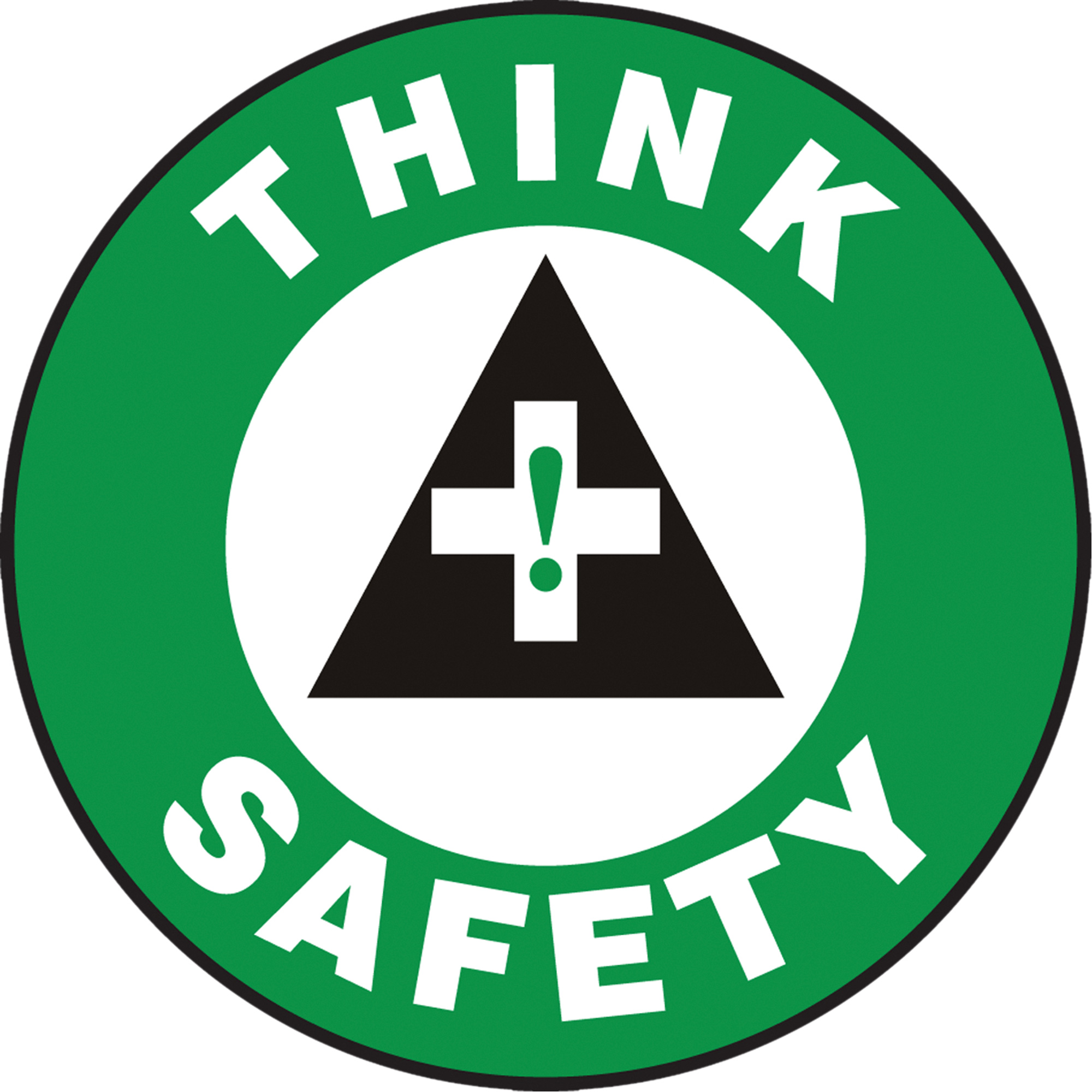 Panneau de plancher « Think Safety » Slip-GardMC, Adhésif, Anglais avec pictogramme