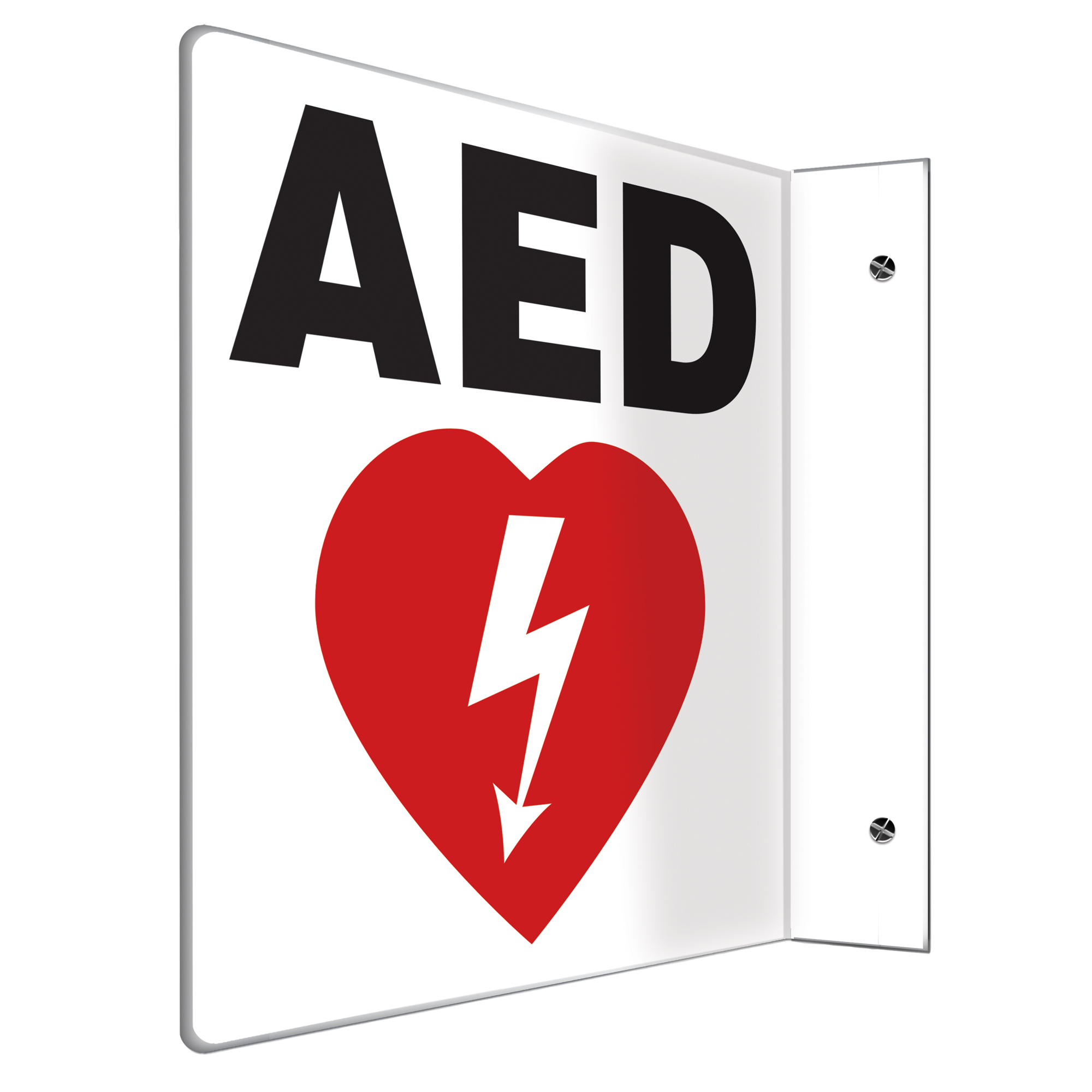 Panneau de sécurité phosphorescent « AED » ProjectionMC, 8" x 8", Plastique, Anglais avec pictogramme