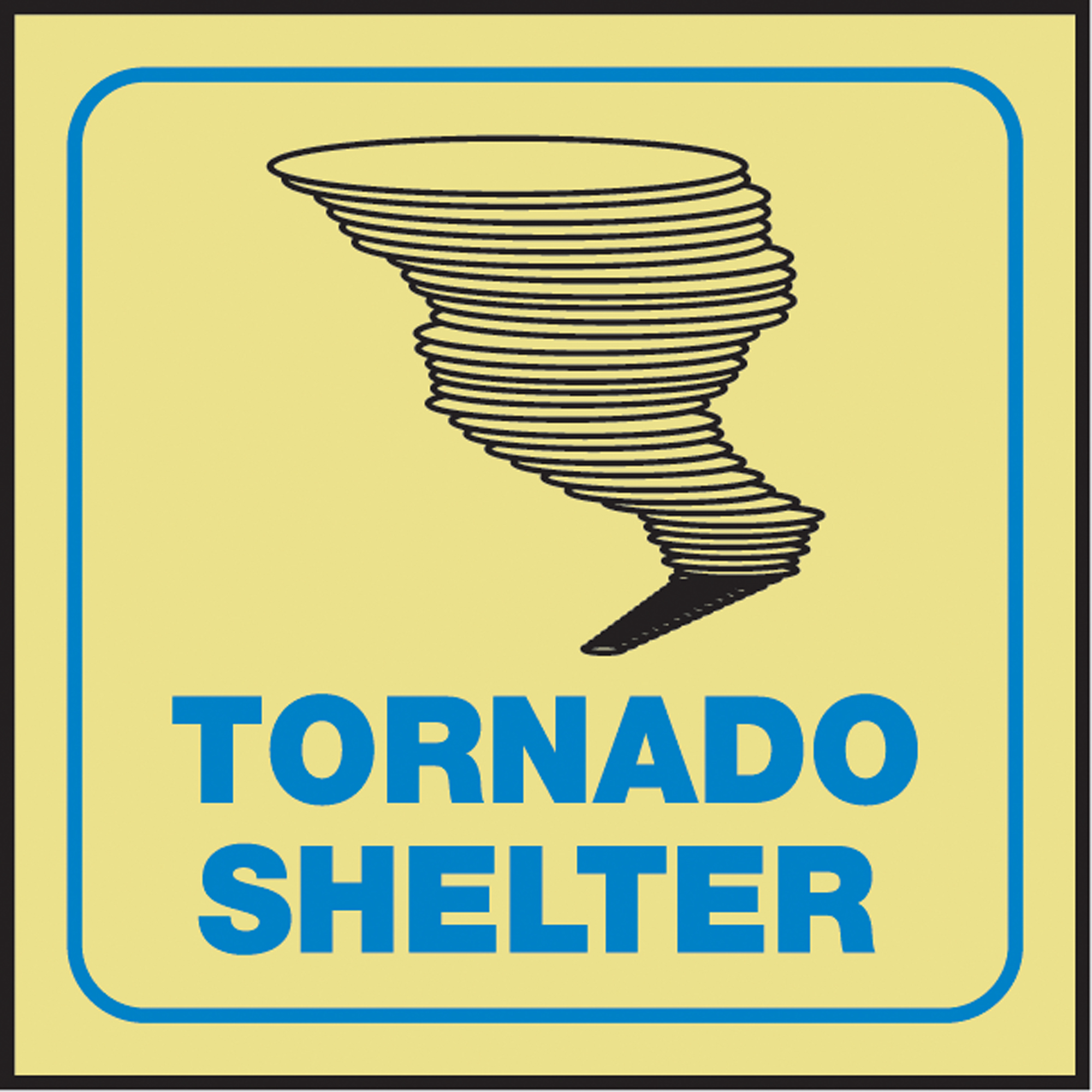 Panneau de sécurité phosphorescent « Tornado Shelter » ProjectionMC, 6" x 5", Plastique, Anglais avec pictogramme