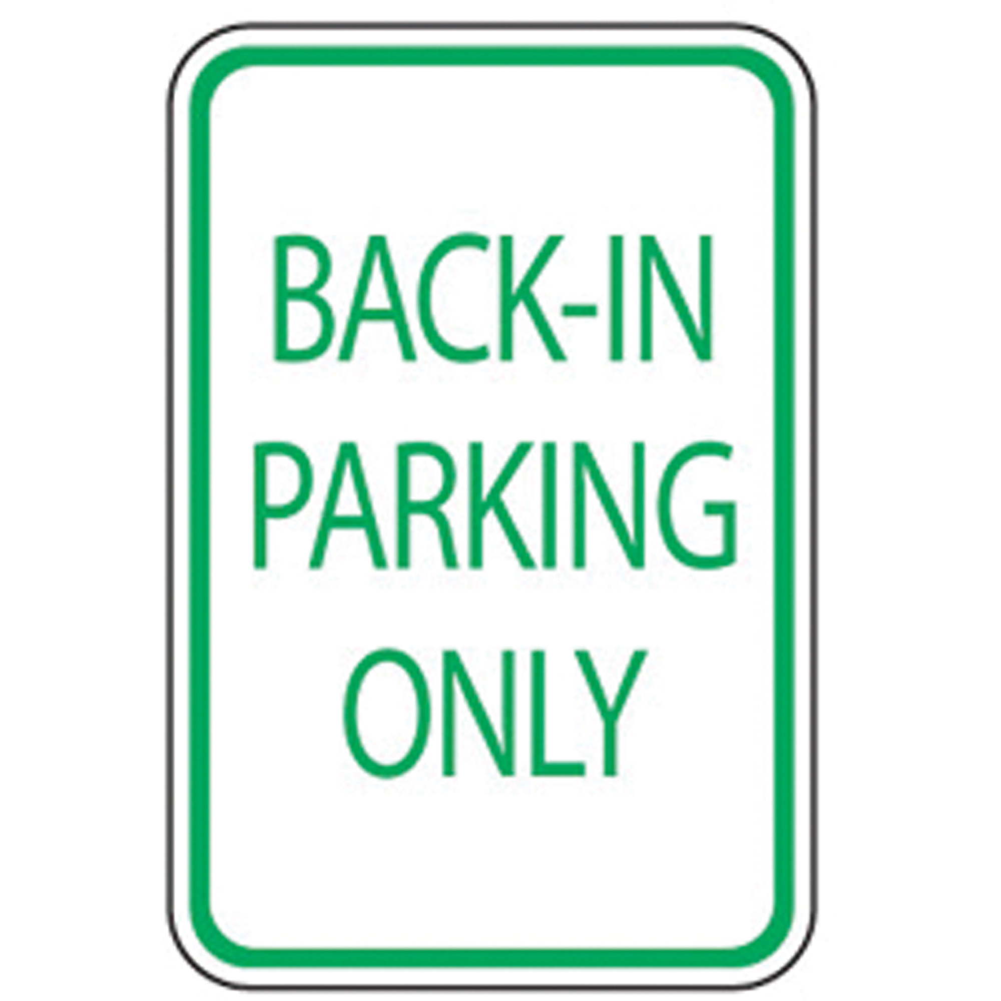 Panneau de stationnement désigné « Back-In Parking Only », 18" x 12", Aluminium, Anglais