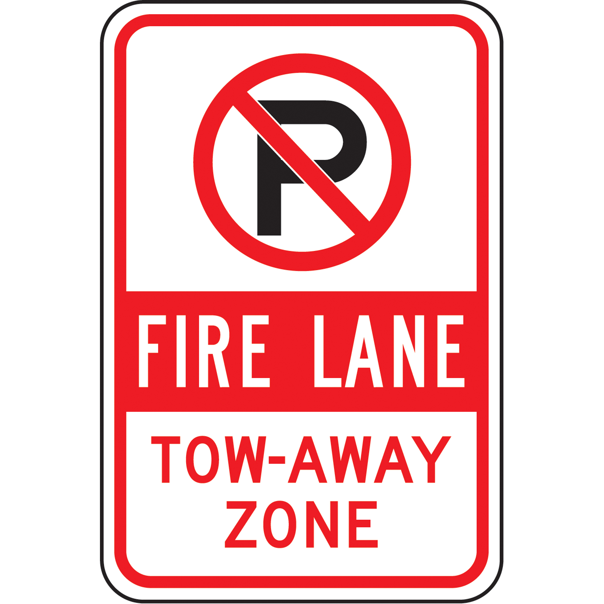 Panneau défense de stationner « Fire Lane Tow-Away Zone », 18" x 12", Aluminium, Anglais avec pictogramme