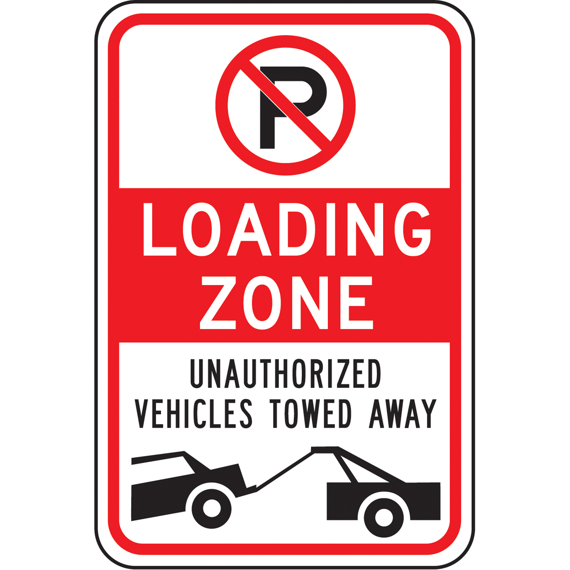 Panneau défense de stationner « Loading Zone », 18" x 12", Aluminium, Anglais avec pictogramme