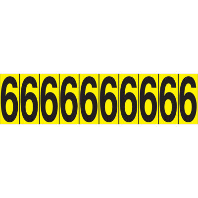 Repères adhésifs à chiffres individuels, 6, 1-15/16" h, Noir sur jaune