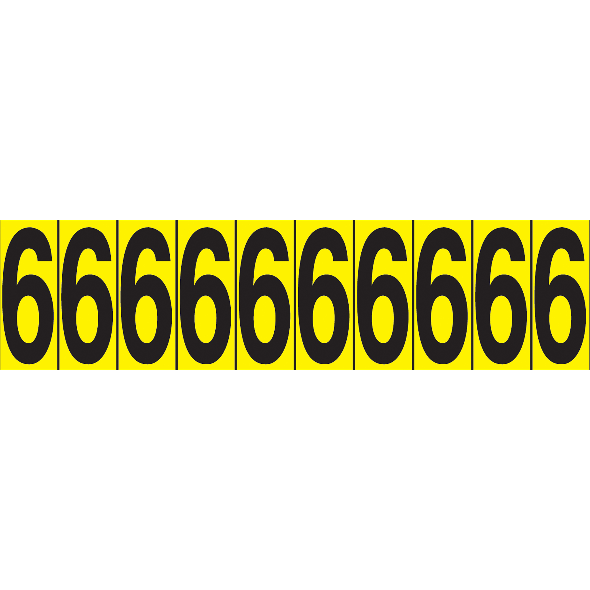 Repères adhésifs à chiffres individuels, 6, 1-15/16" h, Noir sur jaune