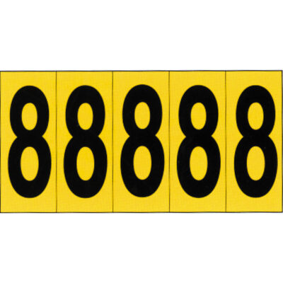 Repères adhésifs à chiffres individuels, 8, 3-7/8" h, Noir sur jaune