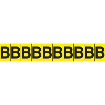 Repères adhésifs à lettres individuelles, B, 1" h, Noir sur jaune