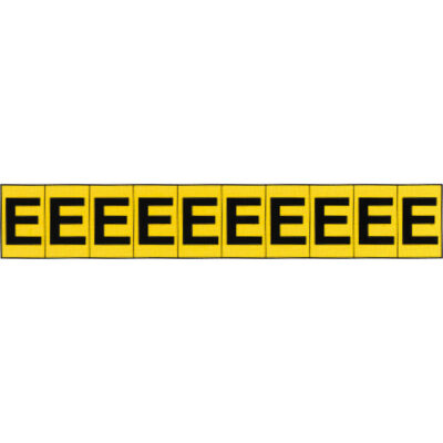 Repères adhésifs à lettres individuelles, E, 1" h, Noir sur jaune