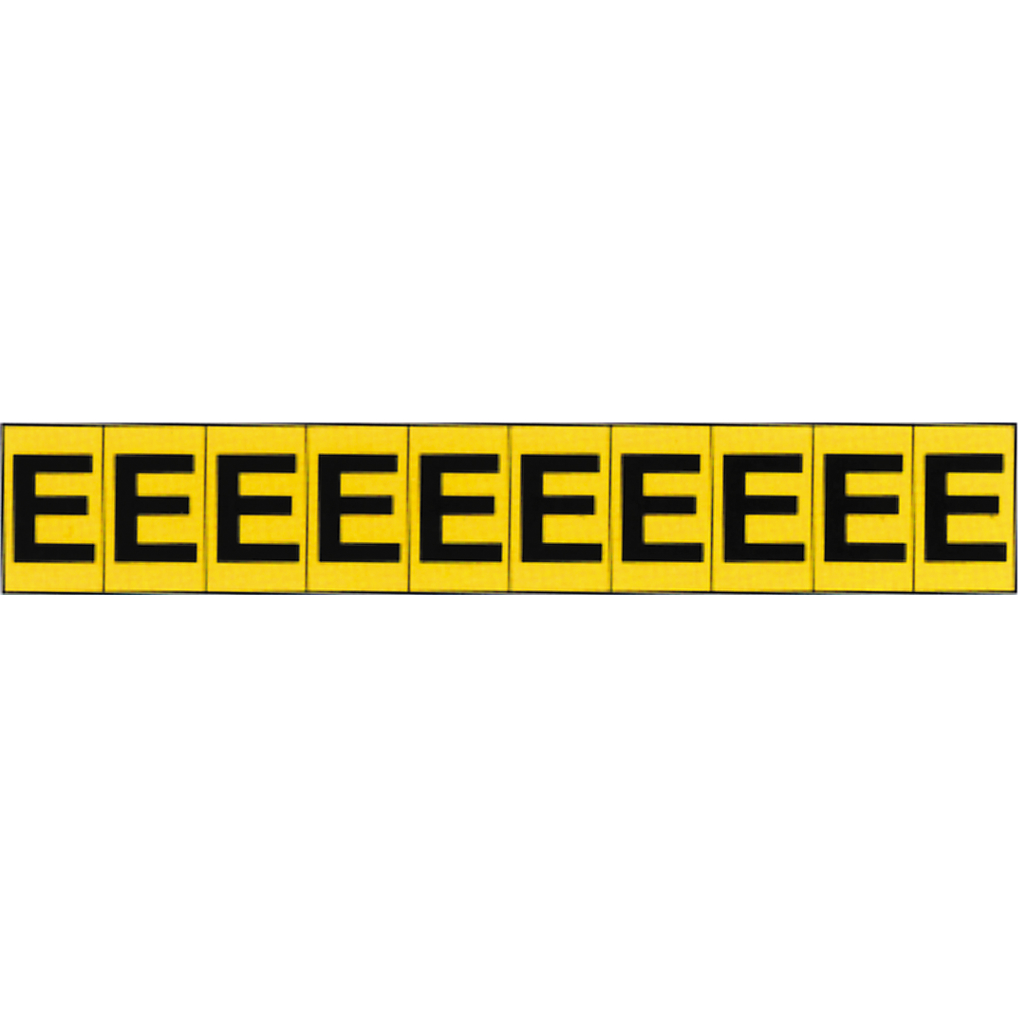 Repères adhésifs à lettres individuelles, E, 1" h, Noir sur jaune