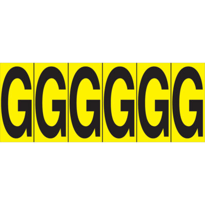 Repères adhésifs à lettres individuelles, G, 2-15/16" h, Noir sur jaune