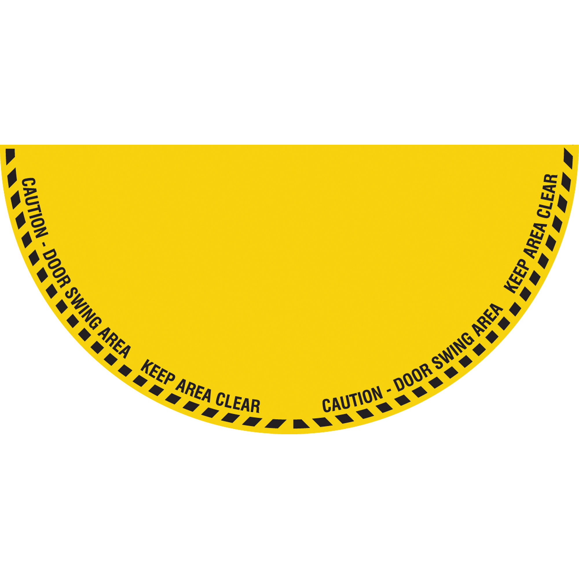 Signalisation au sol «?Caution?» (attention) pour porte battante en demi-cercle, Adhésif, Anglais avec pictogramme