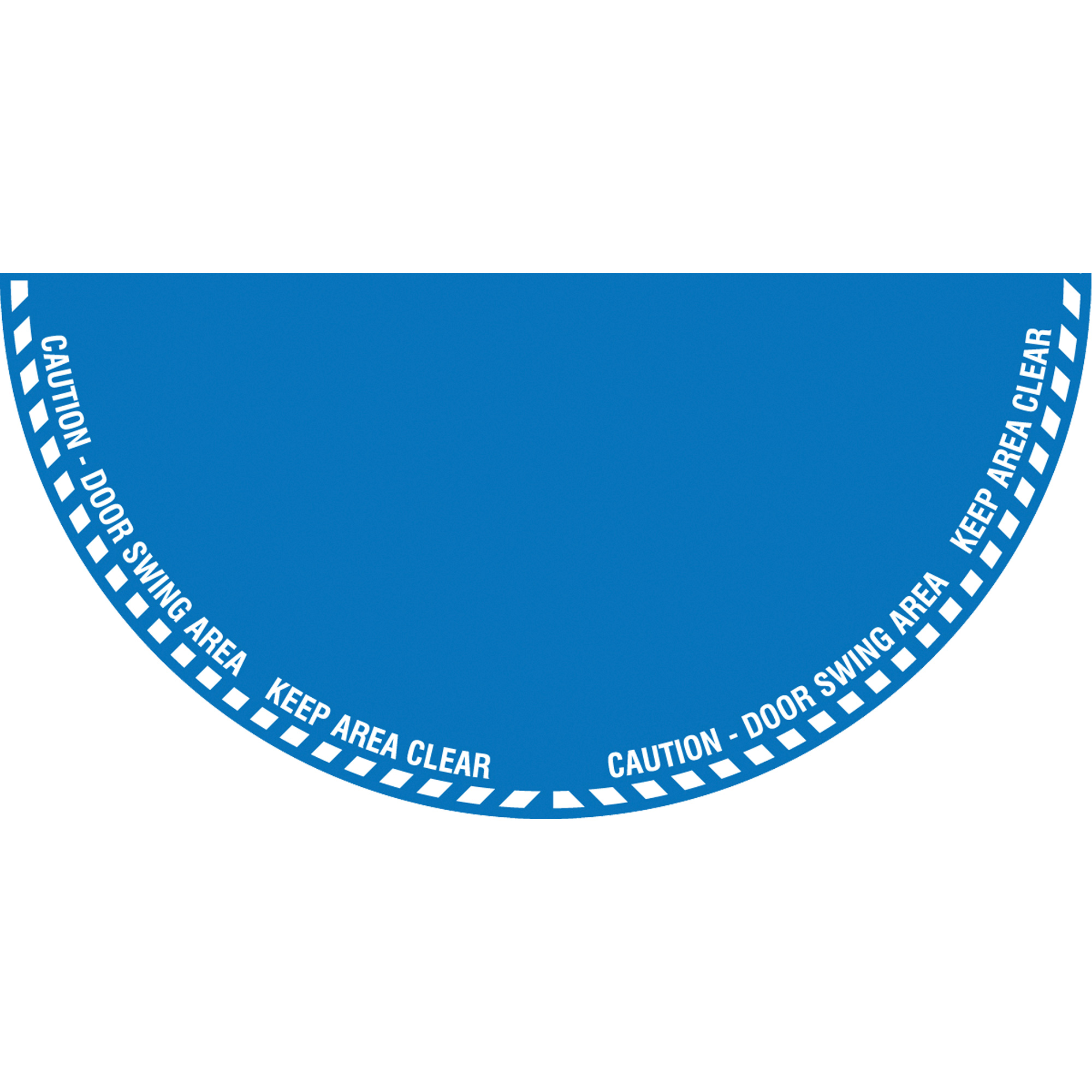 Signalisation au sol «?Caution?» (attention) pour porte battante en demi-cercle, Adhésif, Anglais avec pictogramme