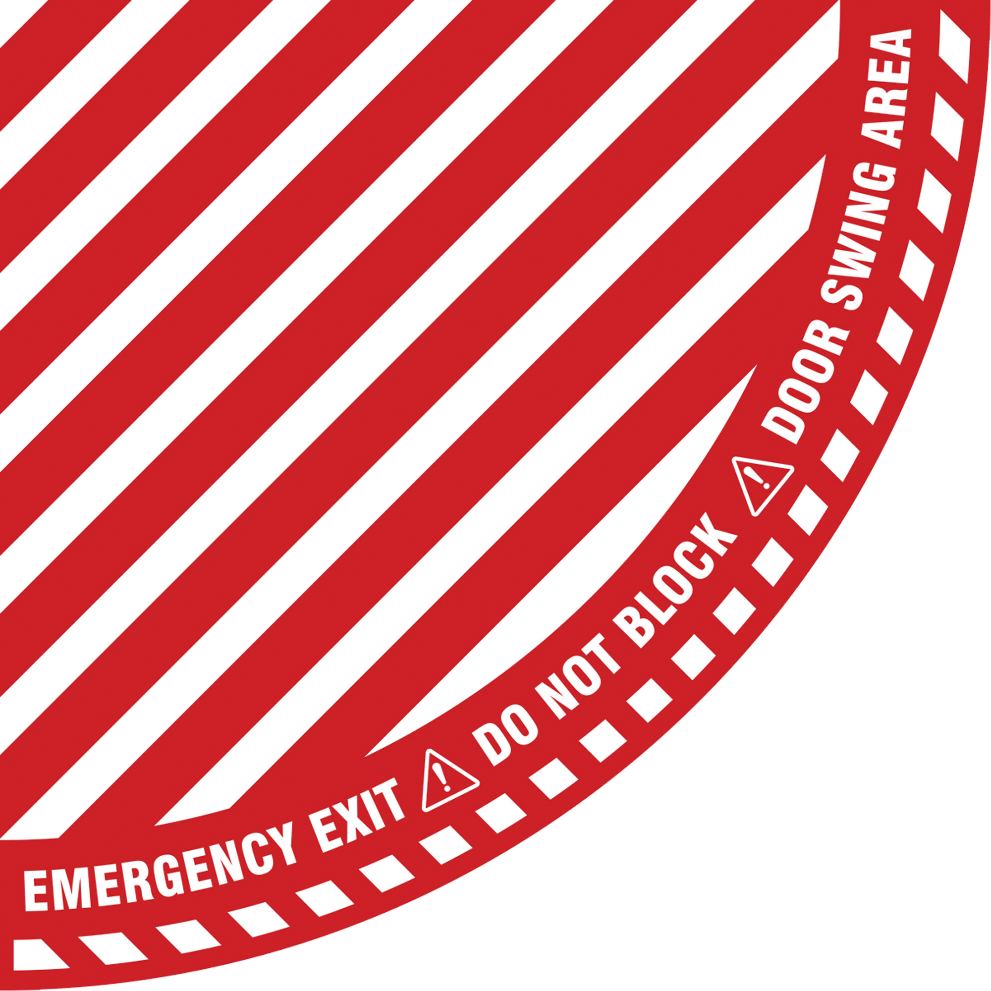 Signalisation au sol «?Emergency Exit?» (sortie de secours) pour porte battante en quart de cercle, Adhésif, Anglais avec pictogramme