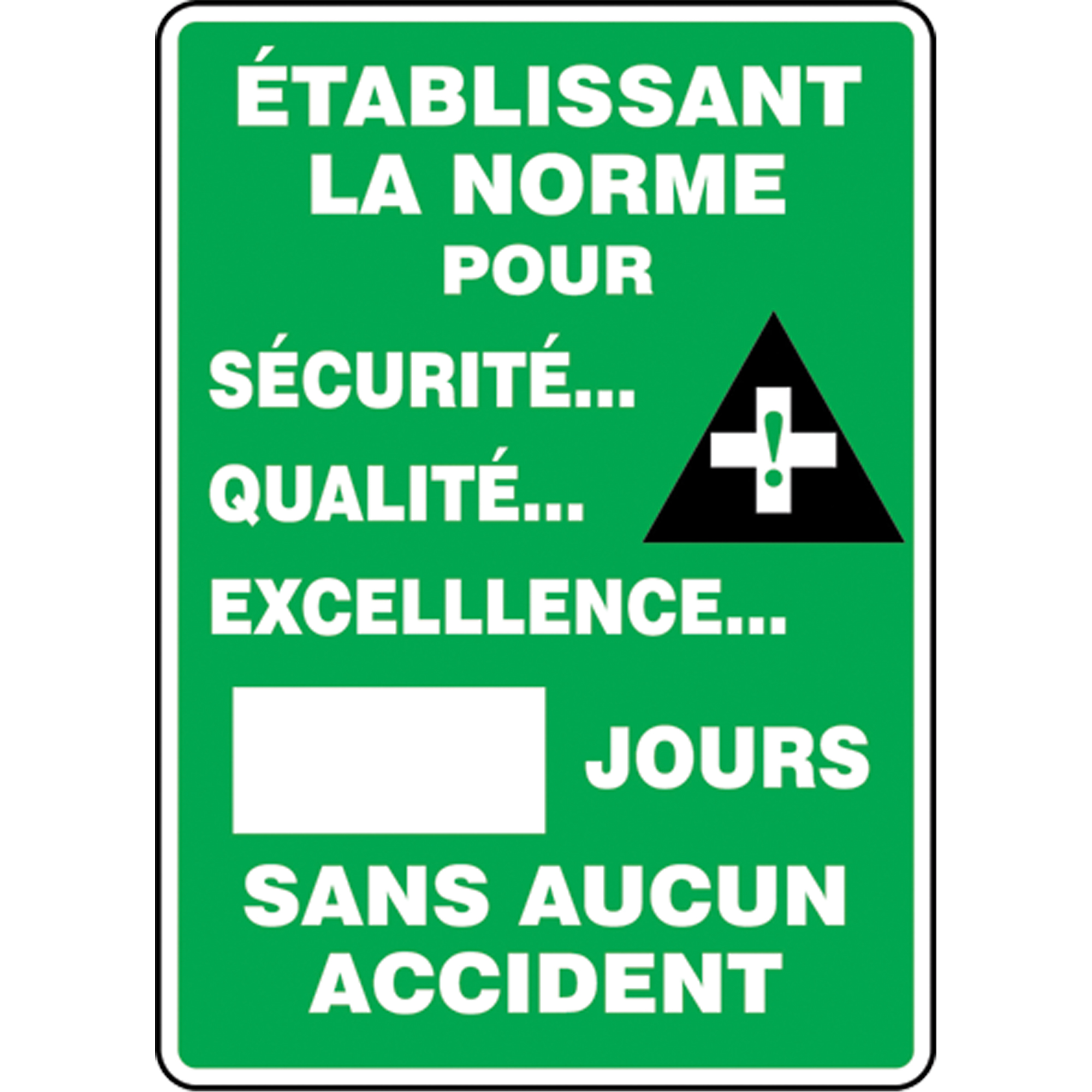 Tableau d'affichage Write-A-Day « Jours sans accident », 20" x 14", Plastique, Français avec pictogramme