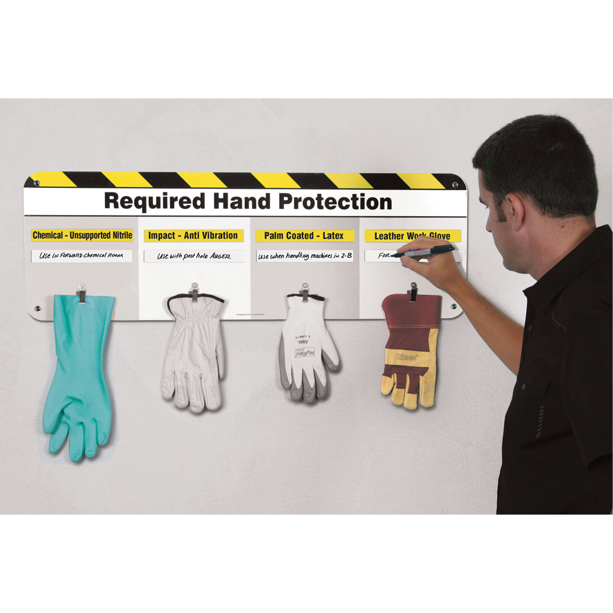 Tableau portant l'attention sur la protection requise pour les mains Glove BoardMC, 12" x 36", Aluminium, Anglais